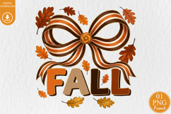 Glitter Fall Bow PNG, Coquette Bow Autumn Sublimation Product Image 1