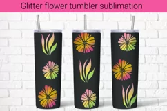 Glitter flowers black sublimation tumbler wrap 20 Oz Product Image 1