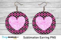 Plaid Glitter Heart - Circle Sublimation Earrings Product Image 1