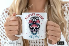 Glitter Queen Of July Skeleton Patriotic PNG | 4th Of July Product Image 2