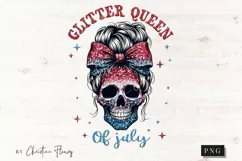 Glitter Queen Of July Skeleton Patriotic PNG | 4th Of July Product Image 4