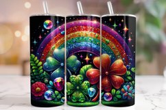 St Patrick&#039;s Day Neon Glitter Shamrock Tumbler Wrap PNG Product Image 1