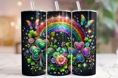 St Patrick&#039;s Day Neon Glitter Shamrock Tumbler Wrap PNG Product Image 1