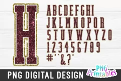 Glitter Tall PNG Alphabet | Maroon White and Gold Alphabet Product Image 1