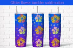 Glitter flowers blue sublimation tumbler wrap 20 Oz Product Image 1