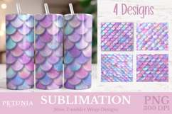 Digital preview of pastel mermaid scale glitter tumbler wrap, sparkly seamless pattern, 20oz skinny size