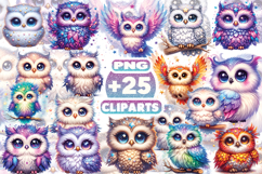 Glittering Cute Owl Sublimation Clipart | Sparkly Owl PNG Product Image 1