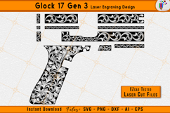 Glock 17 scrollwork, Glock gen 3 engraving, Gun scroll pattern, Firearms laser svg, Gun engraving files, Scrollwork laser, CNC engraving files, Glock laser design, Ornamental scroll, Laser cut files