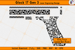 Glock 17 scrollwork, Glock gen 3 engraving, Gun scroll pattern, Firearms laser svg, Gun engraving files, Scrollwork laser, CNC engraving files, Glock laser design, Ornamental scroll, Laser cut files
