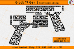 Glock 19 scrollwork, Glock Gen 3 engraving, Gun laser files, Firearm scroll design, Firearms Laser engraving svg, EZCAD laser files, Glock 19 pattern, CNC engraving files, Scrollwork vector, Laser cut design