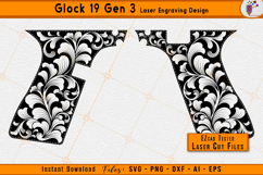 Glock 19 scrollwork, Glock Gen 3 engraving, Gun laser files, Firearm scroll design, Firearms Laser engraving svg, EZCAD laser files, Glock 19 pattern, CNC engraving files, Scrollwork vector, Laser cut design