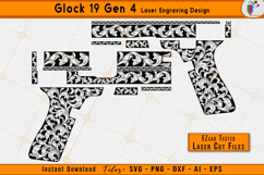 Glock 19 scrollwork, Glock Gen 4 engraving, Firearms scroll design, Firearms Laser engraving, Gun laser files, EZCAD engraving, Ornamental scroll, CNC laser cut, Gun engraving art, Vector scroll pattern