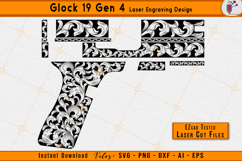 Glock 19 scrollwork, Glock Gen 4 engraving, Firearms scroll design, Firearms Laser engraving, Gun laser files, EZCAD engraving, Ornamental scroll, CNC laser cut, Gun engraving art, Vector scroll pattern