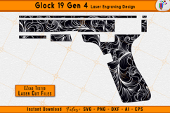 Glock 19 Gen 4 engraving, Glock Gen 4 scroll, Filigree scroll laser, Firearms engraving files, Glock laser svg, EZCAD laser files, Laser engraving design, Gun scrollwork art, Laser cut vector, Scroll pattern svg