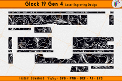 Glock 19 Gen 4 engraving, Glock Gen 4 scroll, Filigree scroll laser, Firearms engraving files, Glock laser svg, EZCAD laser files, Laser engraving design, Gun scrollwork art, Laser cut vector, Scroll pattern svg
