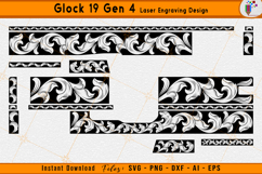 Glock 19 scrollwork, Glock Gen 4 engraving, Firearms scroll design, Firearms Laser engraving, Gun laser files, EZCAD engraving, Ornamental scroll, CNC laser cut, Gun engraving art, Vector scroll pattern