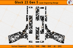 Glock 23 engraving, Glock gen 5 svg, Scrollwork laser, Firearms engraving file, Scroll pattern svg, EZCAD laser files, CNC engraving svg, Gun scroll design, Laser engraving design, Ornamental scroll