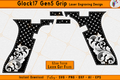 Glock 17 grip, Glock gen 5 grip, Grip laser engraving, firearms grip design, gun grip filigree, scroll engraving design, EZCAD laser files, CNC engraving svg, Laser grip pattern, Firearms decoration