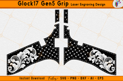 Glock 17 grip, Glock gen 5 grip, Grip laser engraving, firearms grip design, gun grip filigree, scroll engraving design, EZCAD laser files, CNC engraving svg, Laser grip pattern, Firearms decoration