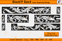 Glock 19 engraving, Glock gen 4 svg, firearms scrollwork, gun filigree, Luxury engraving design, scroll laser pattern, Firearms engraving file, EZCAD laser files, CNC engraving svg, scroll firearms decoration