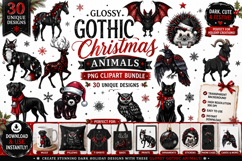Glossy Gothic Christmas Animals Clipart Bundle Product Image 1