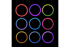Glowing colorful neon circle frames set on black Product Image 1
