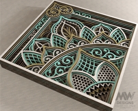 Glowforge-compatible split panel mandala SVG with ornamental details and curved forms