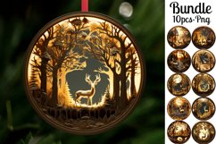 Glowing Deer 3D Round Ornaments Sublimation Bundle Png Product Image 1