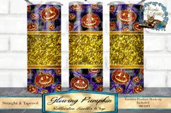 This is a glowing pumpkins sublimation design. sized to fit a 20oz skinny tumbler. This sublimation tumbler wrap features a glitter band and peekaboo pumpkins.