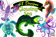 Neon Ocean Dwellers Clipart,Vibrant Sea Life Png Product Image 1