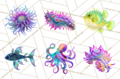Neon Ocean Dwellers Clipart,Vibrant Sea Life Png Product Image 4