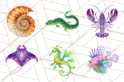 Neon Ocean Dwellers Clipart,Vibrant Sea Life Png Product Image 5