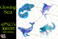 Neon Ocean Dwellers Clipart,Vibrant Sea Life Png Product Image 1