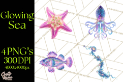 Neon Ocean Dwellers Clipart,Vibrant Sea Life Png Product Image 1