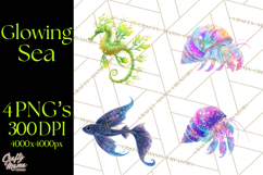 Neon Ocean Dwellers Clipart,Vibrant Sea Life Png Product Image 1