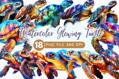 Glowing Turtle Watercolor Sublimation clipart Product Image 1