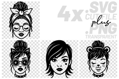 4x Messy Buns Cat Ears Lightning Glasses Girls SVG Cut Files Product Image 1