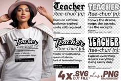 4x Teacher Definition Caffeine Patience SVG Cut Files Shirt Product Image 1