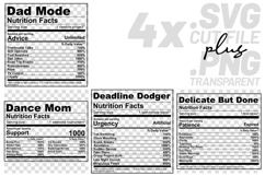4x Nutrition Facts Dad Dance Deadline Funny SVG Shirt File Product Image 1