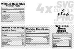 4x Funny Quotes Walkies Boss Club Nutrition Facts SVG Files Product Image 1