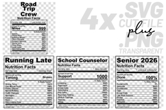 4x Nutrition Facts Cricut SVG Cut Files Shirt Designs Product Image 1