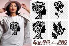 4x Breast Cancer Awareness Floral Woman Dove SVG Cuts Product Image 1