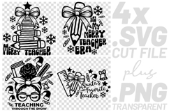 4x Merry Teacher Santa Favorite SVG Cut Files Shirt Design Product Image 1