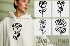 4x Floral SVG Rose Daisy Botanical Cut Files PNG Cricut Product Image 1