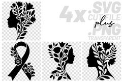 4x Breast Cancer Awareness Floral Profile Woman SVG Cut File Product Image 1