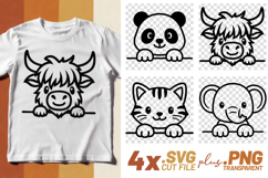4x Panda Highland Cow Cat Elephant Peek SVG Cut Files Shirt Product Image 1