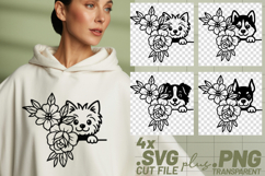4x Dog Corner Floral Husky Yorkie Collie SVG Cut Files Shirt Product Image 1