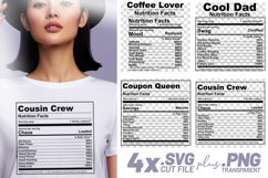 4x Nutrition Facts Coffee Dad Coupon Cousin SVG File Shirt Product Image 1