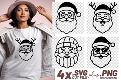 4x Santa Claus Faces Christmas SVG Cut Files Holiday Shirt Product Image 1