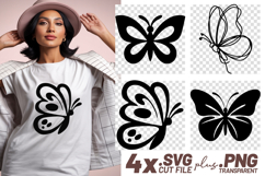 4x Butterfly Designs Silhouette Single Line SVG Cut Files Product Image 1